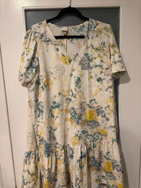 a new day Floral Print Dress in White, Yellow, Teal